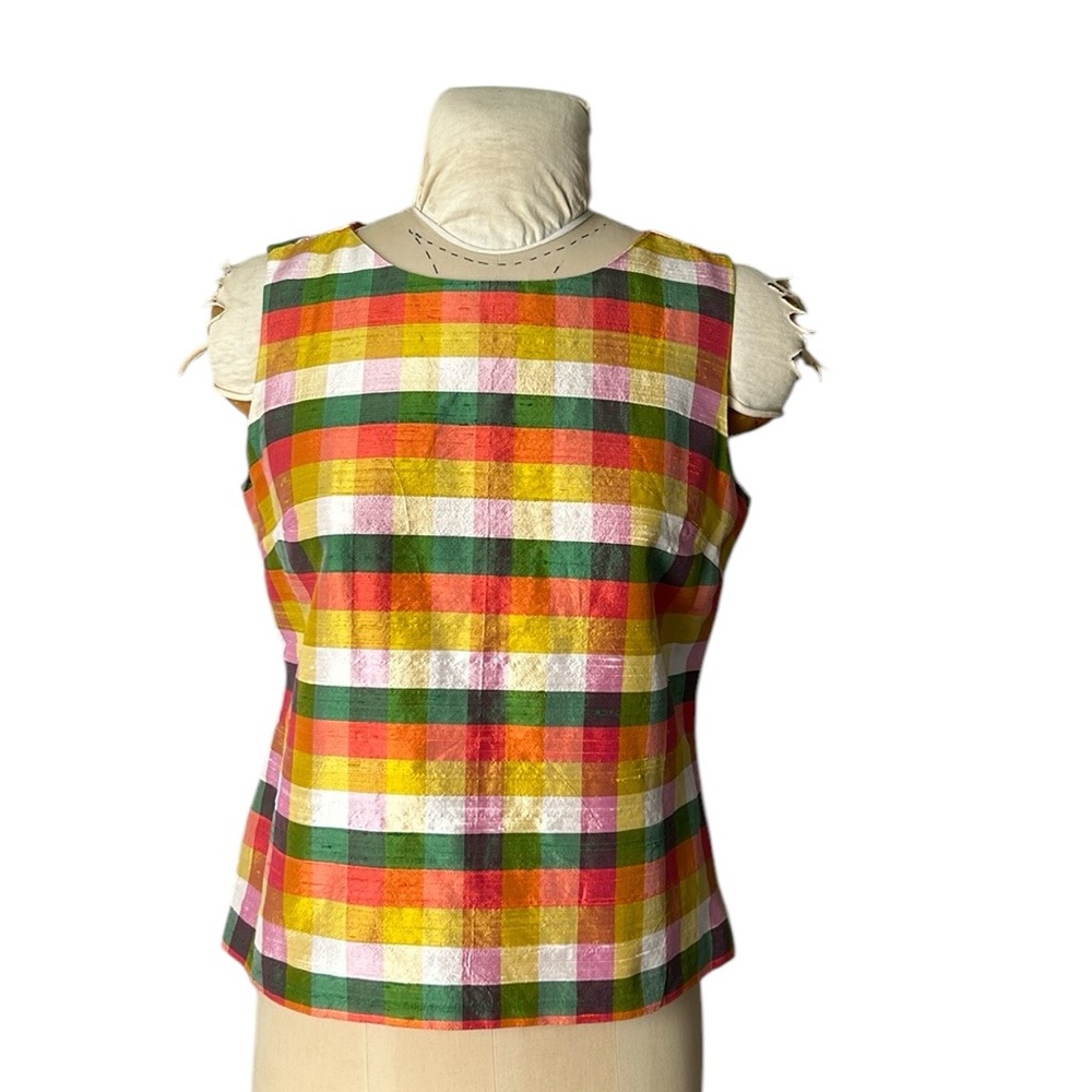 Talbots Petites‎ Silk Gingham Shantung Sleeveless Blouse Tank Top Multicolor 12P